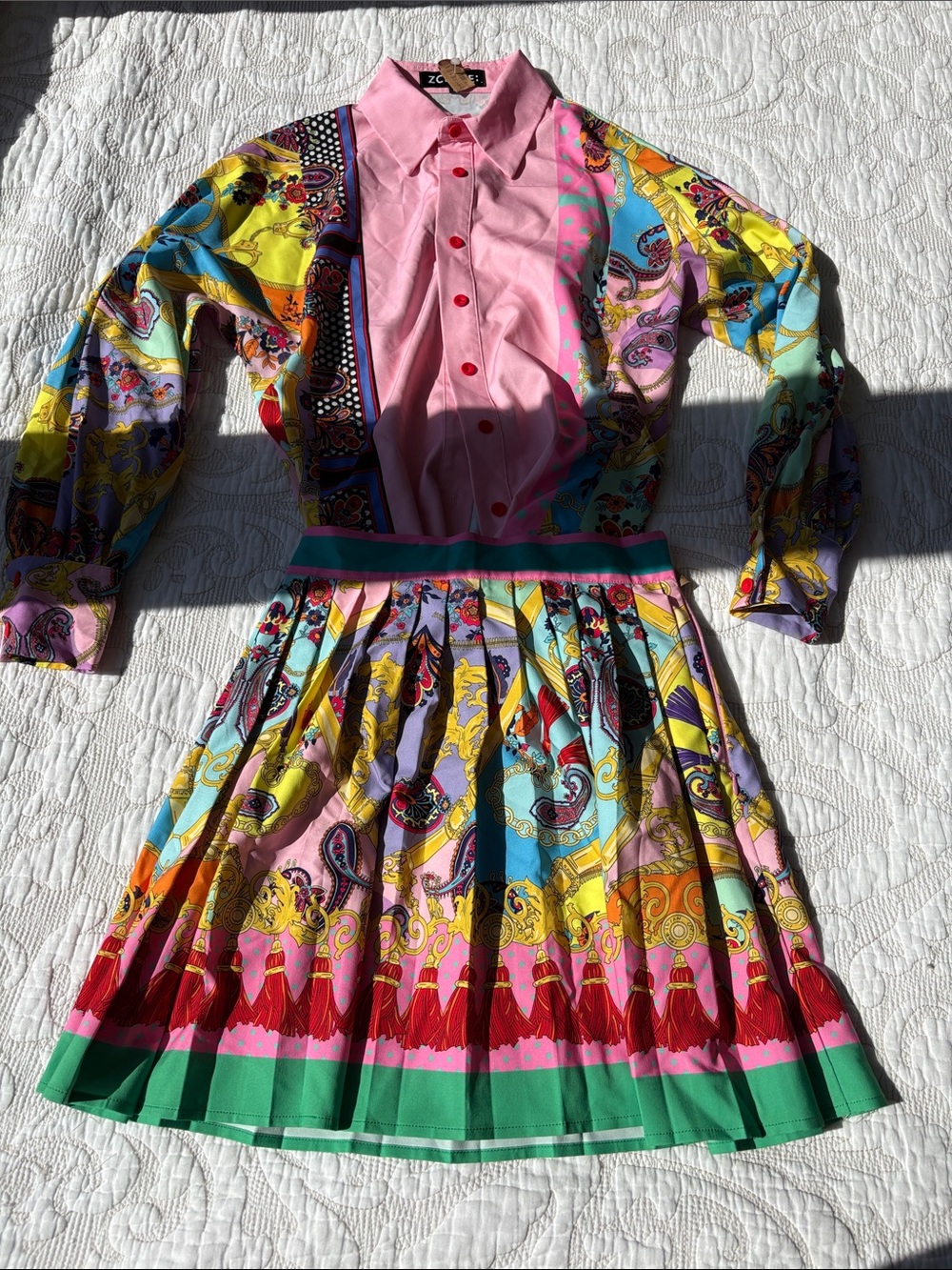 Beautiful Pattern Pleated Skirt and Matching Shirt